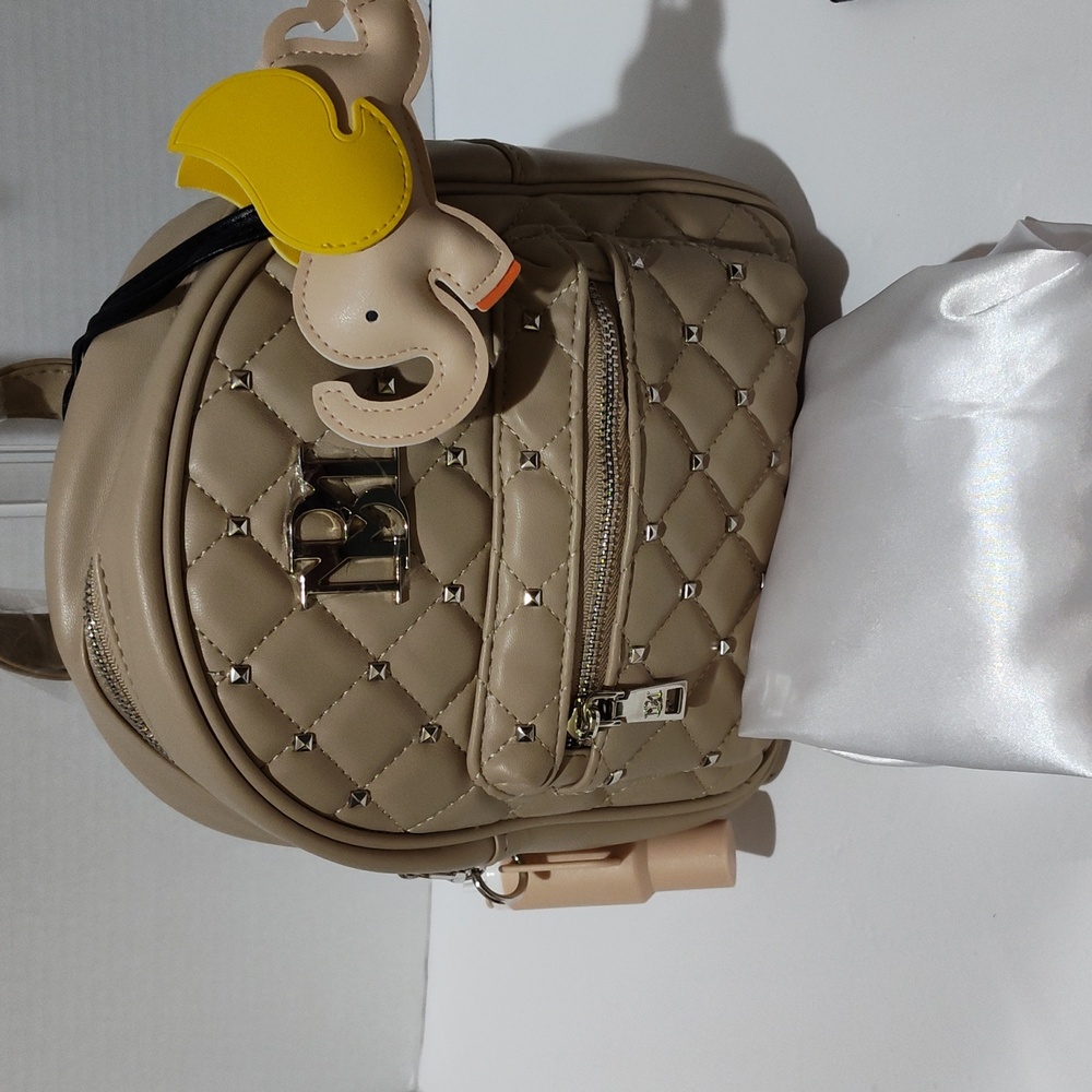 Badgley Mischka Beige Quilted Backpack with Elephant Charm - Picture 5 of 7